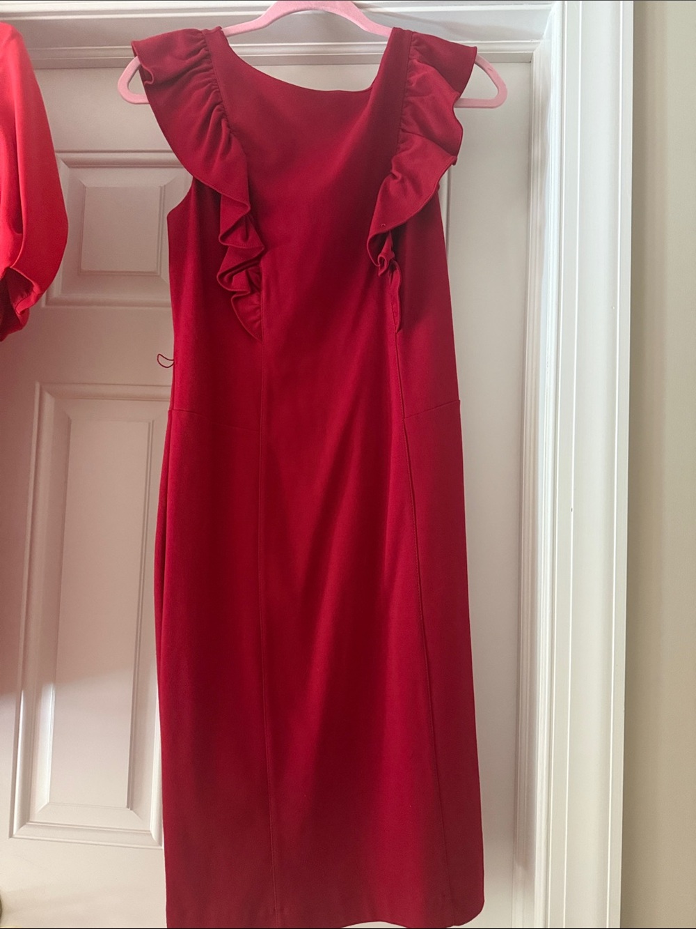 Express Red Ruffle-Trim Sheath Dress